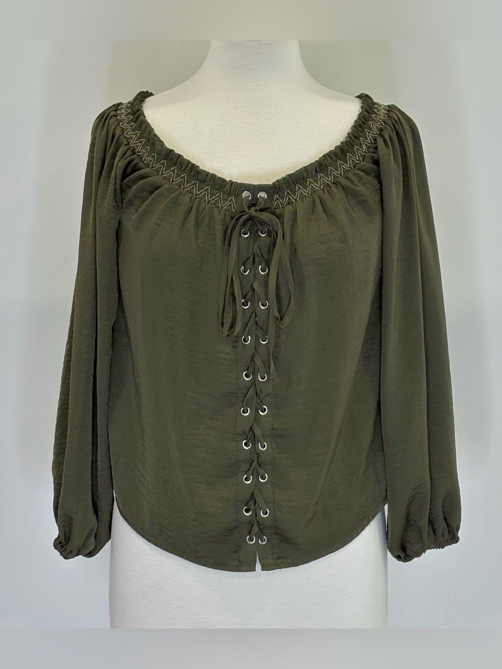 Forever 21 olive peasant blouse